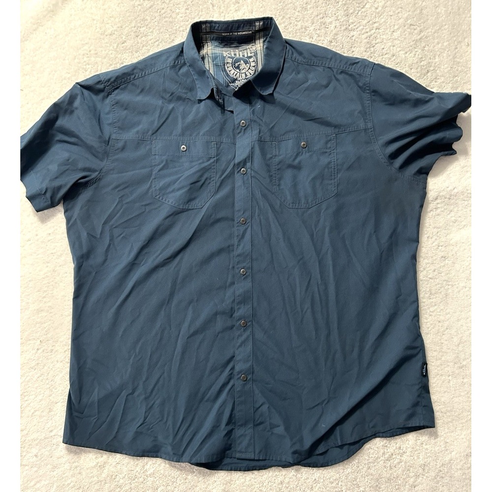Kuhl Mountain Grown Men's Blue XL Polyester Snap Button Short Sleeve Shirt (R2)